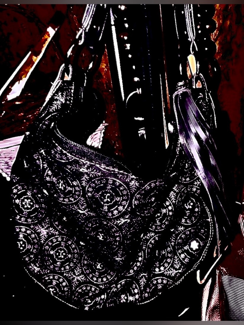 Black Tassel Fringe Embroidered Hobo Bag